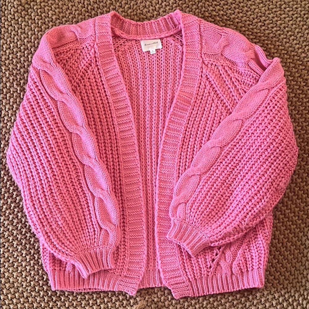 Line and Dot Pink Chunky Knit Cardigan Sweater XS